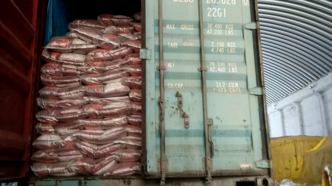 Container loaded with PP woven export bags
